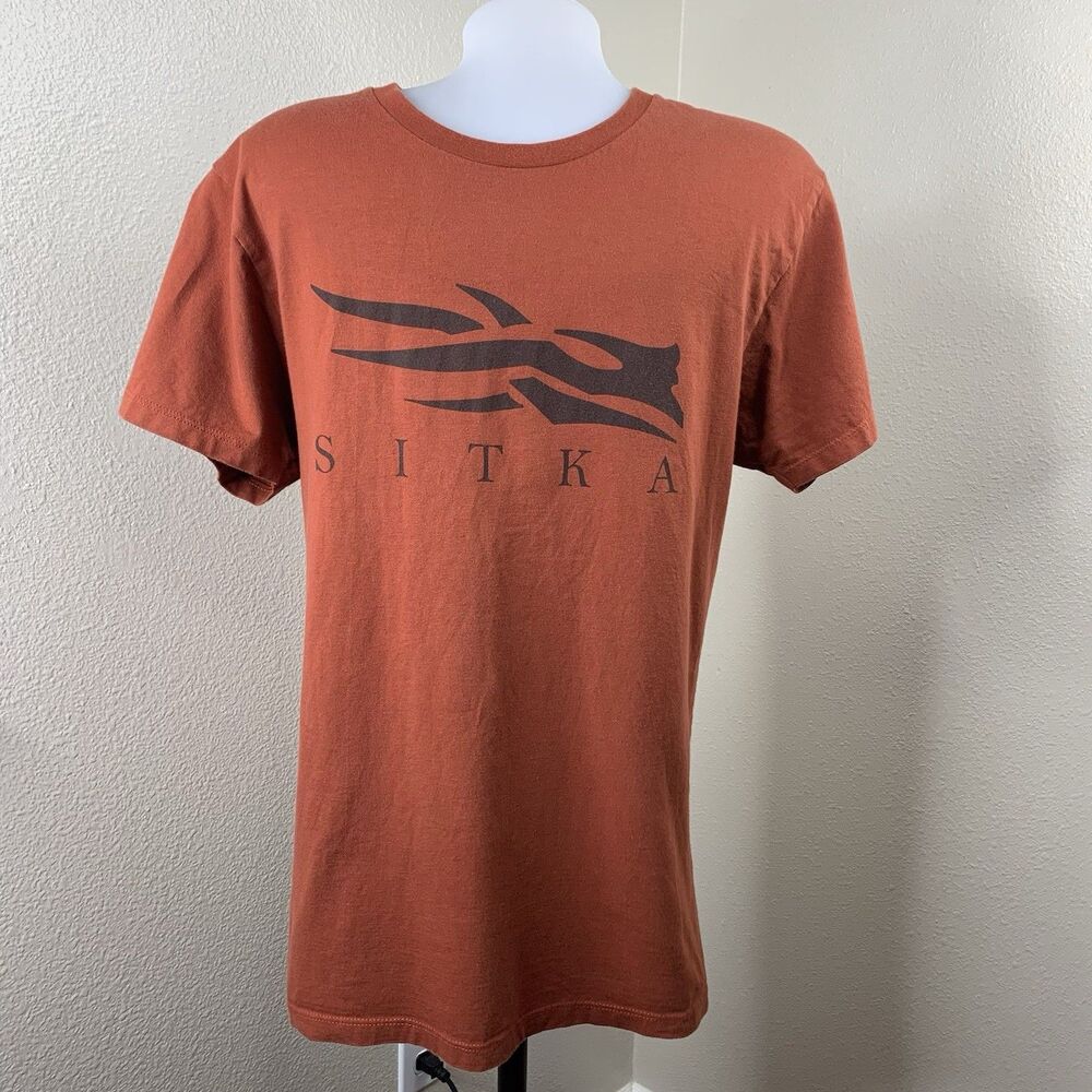 Sitka Graphic Print Crew Neck Tee T Shirt Top Rust Red Men's Sz M